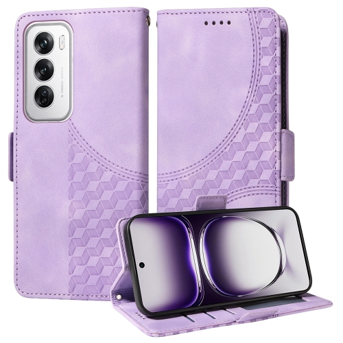 

For OPPO Reno12 5G Global Embossed Rhombus Starry Leather Phone Case(Purple)