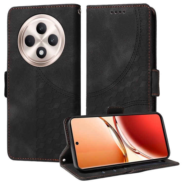

For OPPO Reno12 F 5G Global Embossed Rhombus Starry Leather Phone Case(Black)