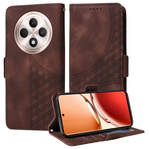 

For OPPO Reno12 F 5G Global Embossed Rhombus Starry Leather Phone Case(Brown)