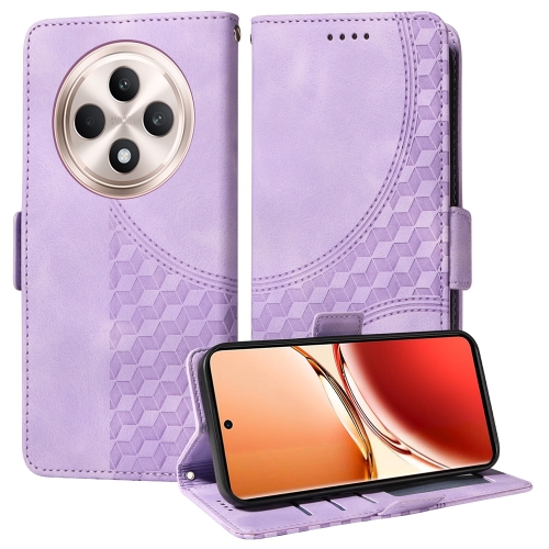 

For OPPO Reno12 F 5G Global Embossed Rhombus Starry Leather Phone Case(Purple)