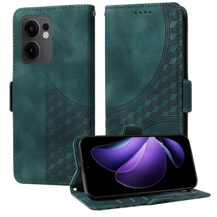 

For OPPO Reno13 F 4G / 5G Embossed Rhombus Starry Leather Phone Case(Green)