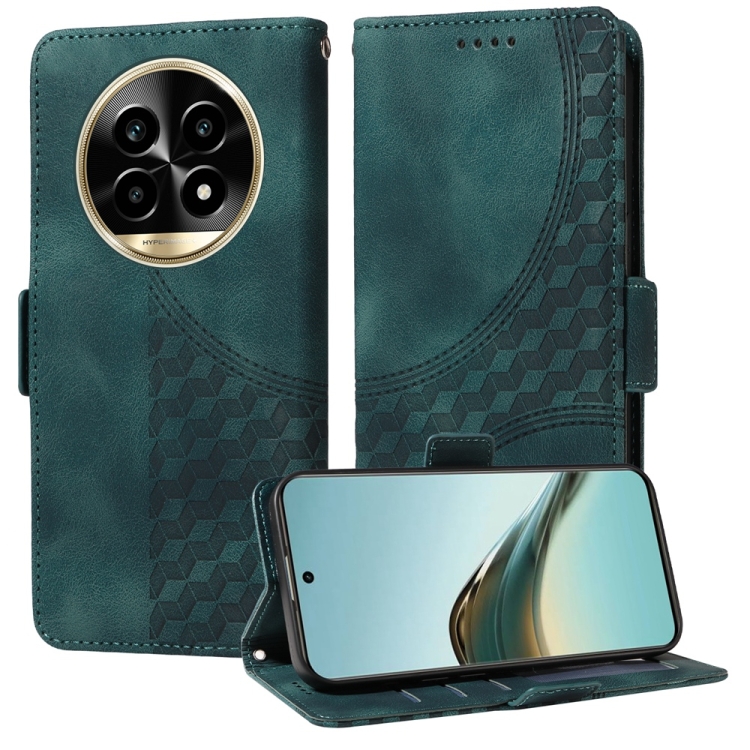 

For Realme 13 Pro / 13 Pro+ / P1 Pro Global Embossed Rhombus Starry Leather Phone Case(Green)