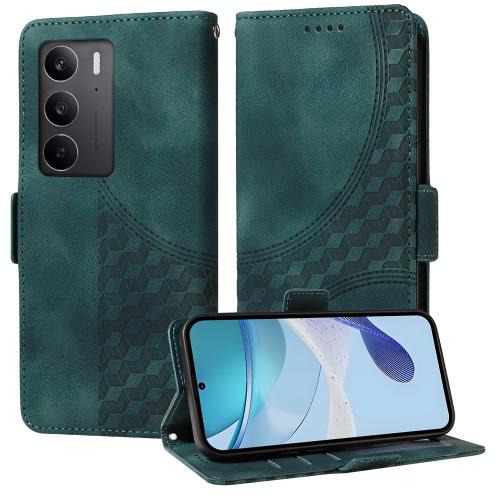 

For Realme C75 / Realme 14x Embossed Rhombus Starry Leather Phone Case(Green)