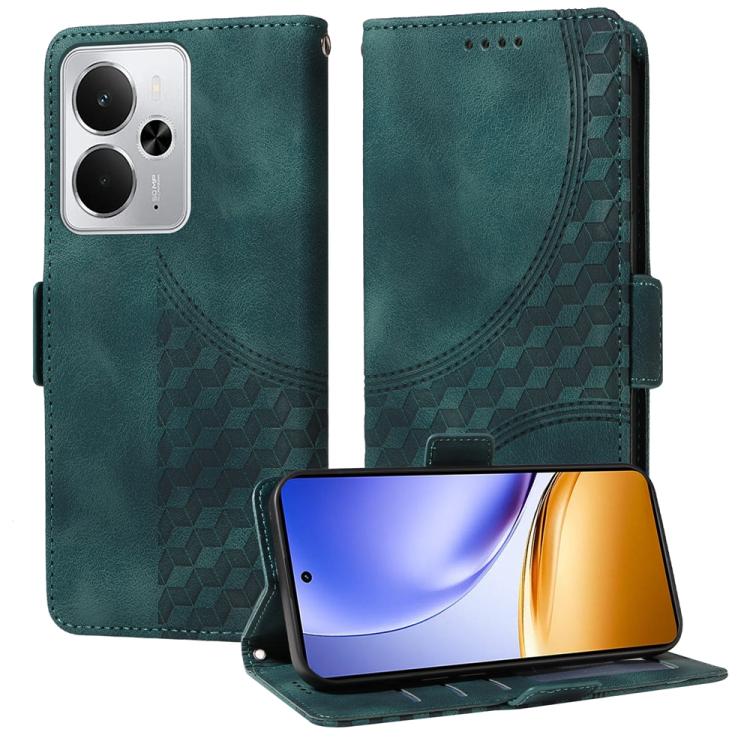 

For Realme 14 Global Embossed Rhombus Starry Leather Phone Case(Green)
