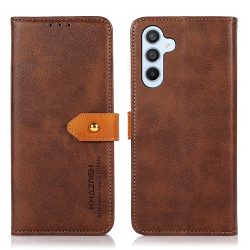 

For Samsung Galaxy S24 FE 5G KHAZNEH Dual-color Cowhide Texture Flip Leather Phone Case(Brown)