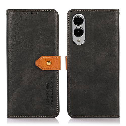 

For Samsung Galaxy S25 Edge 5G KHAZNEH Dual-color Cowhide Texture Flip Leather Phone Case(Black)