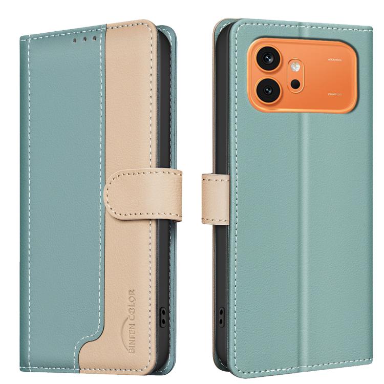 

For Honor 600 Global Color Matching RFID Anti-theft Leather Phone Case(Green)