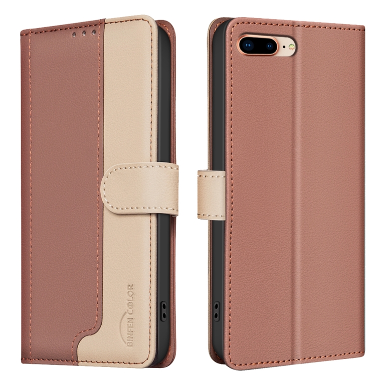 

For iPhone SE 2022 / SE 2020 / 8 / 7 Color Matching RFID Anti-theft Leather Phone Case(Brown)