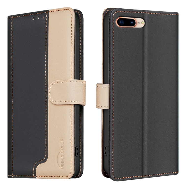 

For iPhone SE 2022 / SE 2020 / 8 / 7 Color Matching RFID Anti-theft Leather Phone Case(Black)