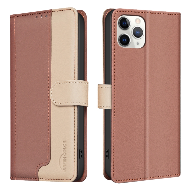 

For iPhone 12 Pro Max Color Matching RFID Anti-theft Leather Phone Case(Brown)