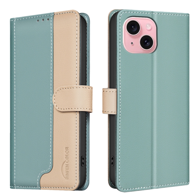 

For iPhone 14 / 13 Color Matching RFID Anti-theft Leather Phone Case(Green)