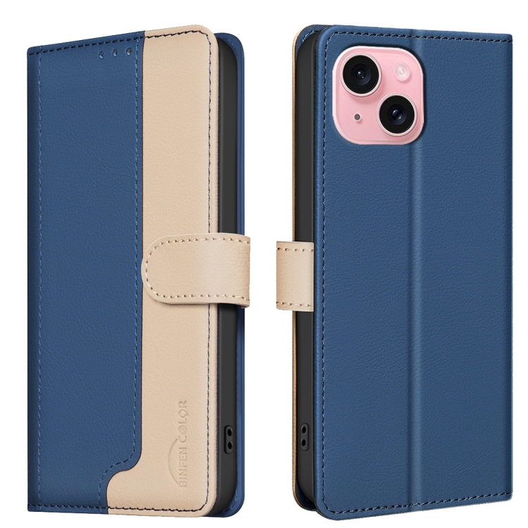 

For iPhone 14 / 13 Color Matching RFID Anti-theft Leather Phone Case(Blue)