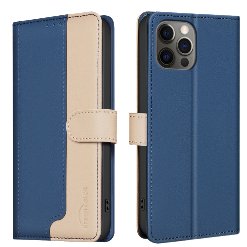 

For iPhone 13 Pro Color Matching RFID Anti-theft Leather Phone Case(Blue)