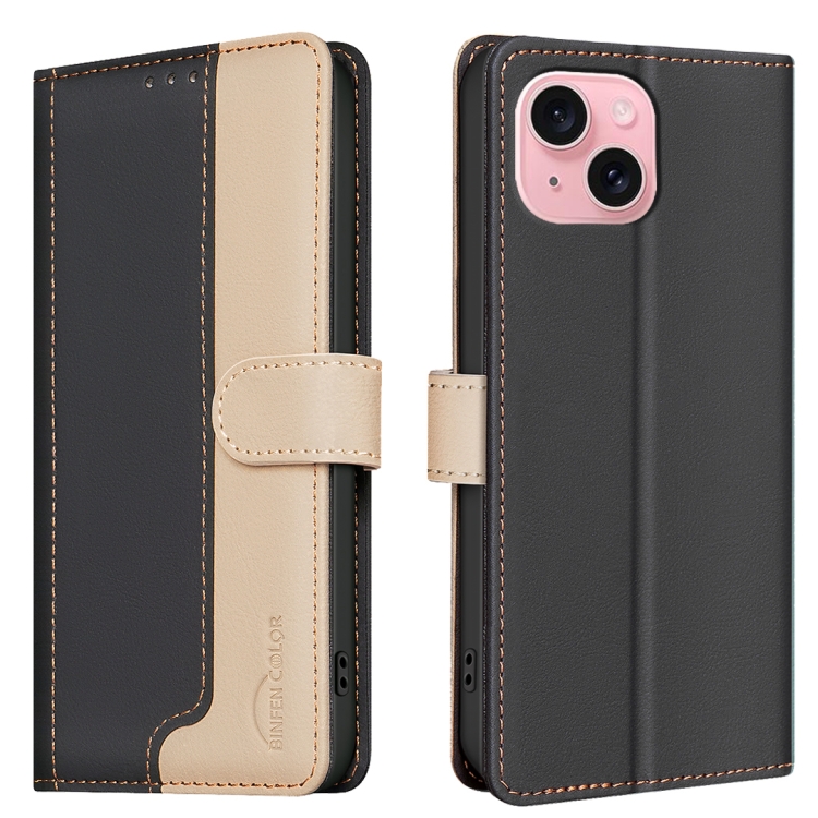

For iPhone 15 Color Matching RFID Anti-theft Leather Phone Case(Black)