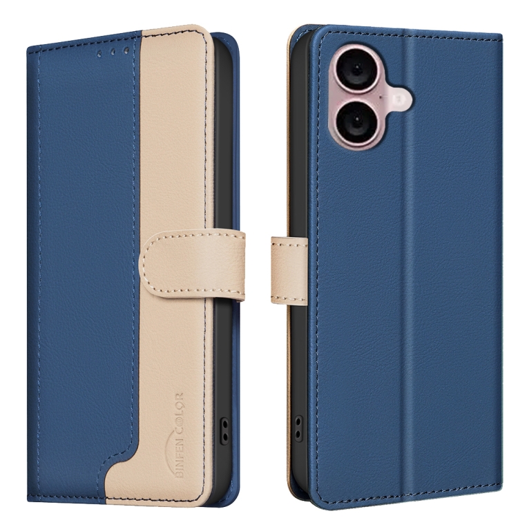 

For iPhone 16 Color Matching RFID Anti-theft Leather Phone Case(Blue)