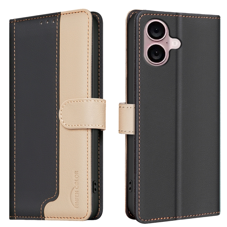 

For iPhone 16 Plus Color Matching RFID Anti-theft Leather Phone Case(Black)