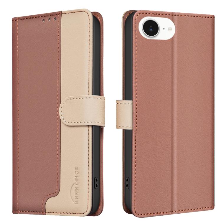 

For iPhone 16e Color Matching RFID Anti-theft Leather Phone Case(Brown)