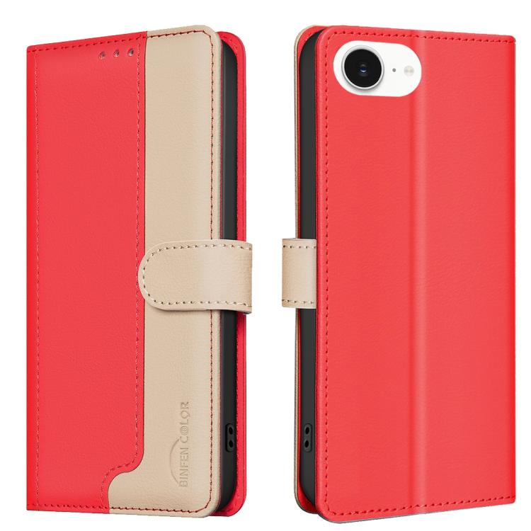 

For iPhone 16e Color Matching RFID Anti-theft Leather Phone Case(Red)