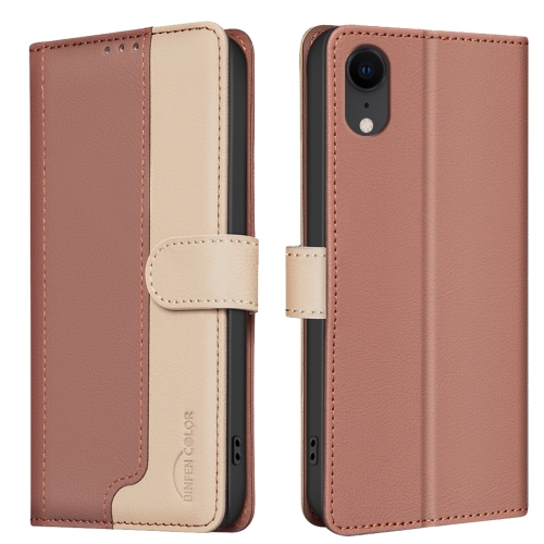 

For iPhone XR Color Matching RFID Anti-theft Leather Phone Case(Brown)
