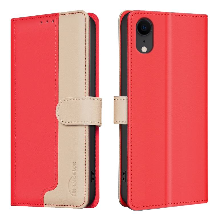 

For iPhone XR Color Matching RFID Anti-theft Leather Phone Case(Red)