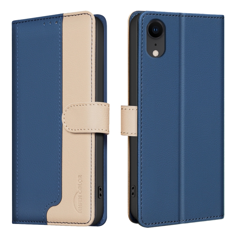 

For iPhone XR Color Matching RFID Anti-theft Leather Phone Case(Blue)
