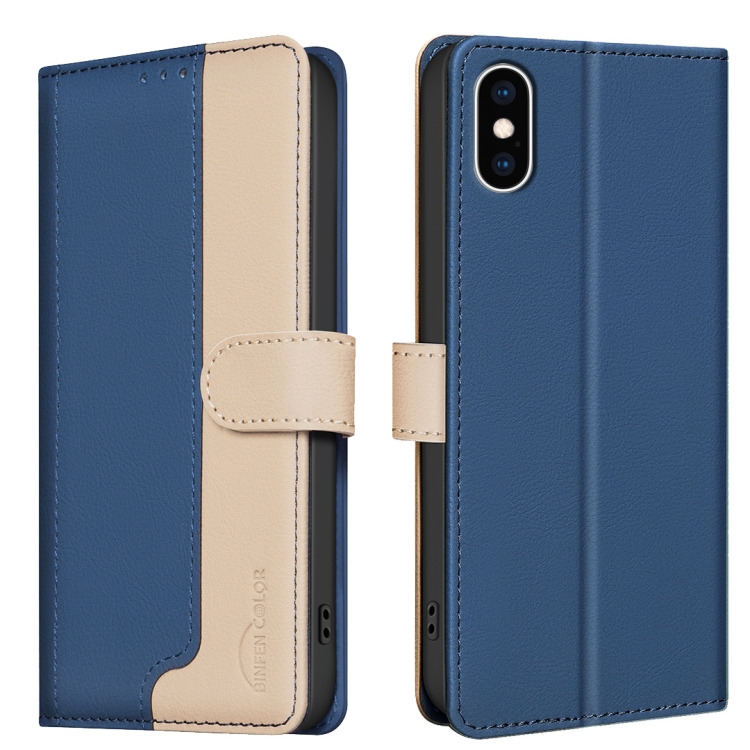 

For iPhone XS Max Color Matching RFID Anti-theft Leather Phone Case(Blue)