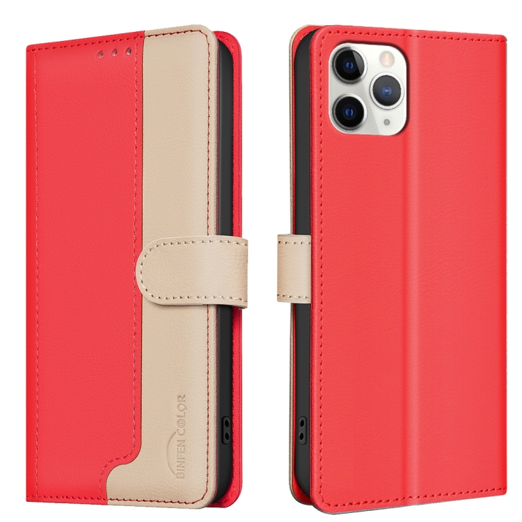 

For iPhone 12 Pro / 12 Color Matching RFID Anti-theft Leather Phone Case(Red)