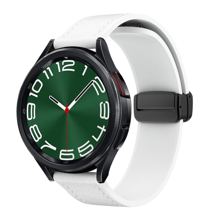 

20mm Magnetic Black Buckle Silicone Leather Watch Band(White)