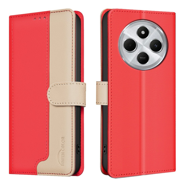 

For Redmi 14C 4G Color Matching RFID Anti-theft Leather Phone Case(Red)