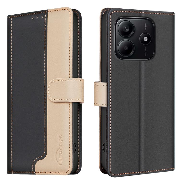 

For Redmi Note 14 4G 163.25mm Color Matching RFID Anti-theft Leather Phone Case(Black)