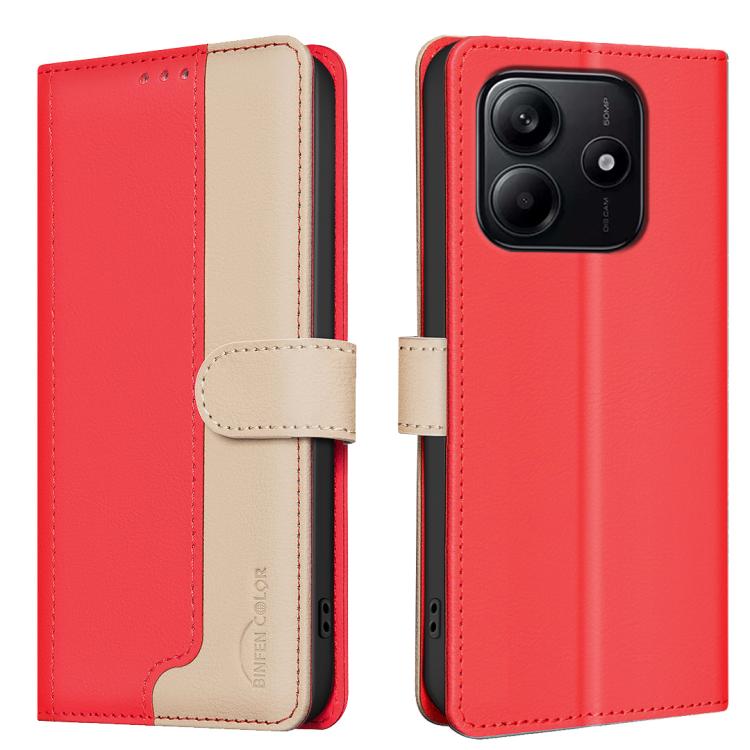

For Redmi Note 14 4G 163.25mm Color Matching RFID Anti-theft Leather Phone Case(Red)