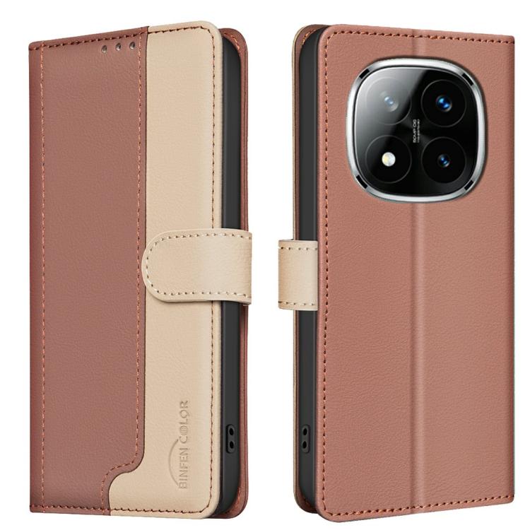

For Redmi Note 14 Pro 4G Color Matching RFID Anti-theft Leather Phone Case(Brown)