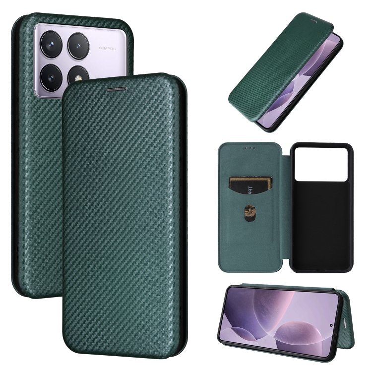 

For Redmi K70 Carbon Fiber Texture Flip Leather Phone Case(Green)