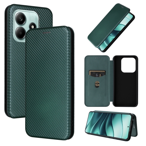 

For Redmi Note 14 4G Global 163.25mm Carbon Fiber Texture Flip Leather Phone Case(Green)