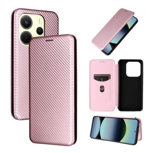 

For Xiaomi Poco M7 Pro 5G / Redmi Note 14 5G Carbon Fiber Texture Flip Leather Phone Case(Pink)