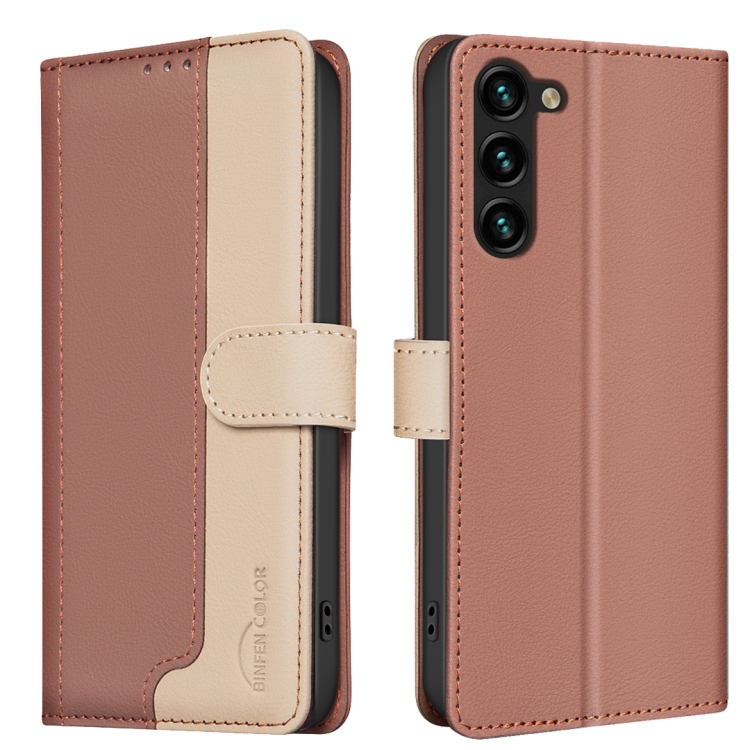 

For Samsung Galaxy S21 5G Color Matching RFID Anti-theft Leather Phone Case(Brown)