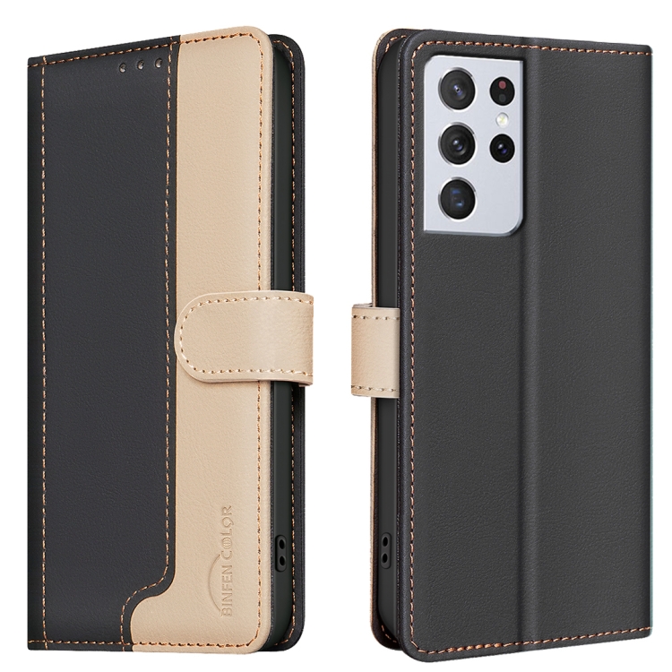 

For Samsung Galaxy S21 Ultra 5G Color Matching RFID Anti-theft Leather Phone Case(Black)