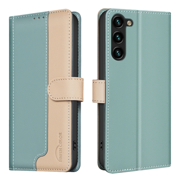 

For Samsung Galaxy S22+ 5G Color Matching RFID Anti-theft Leather Phone Case(Green)