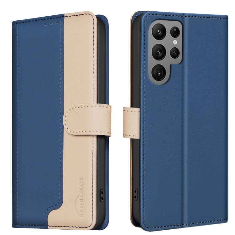 

For Samsung Galaxy S22 Ultra 5G Color Matching RFID Anti-theft Leather Phone Case(Blue)