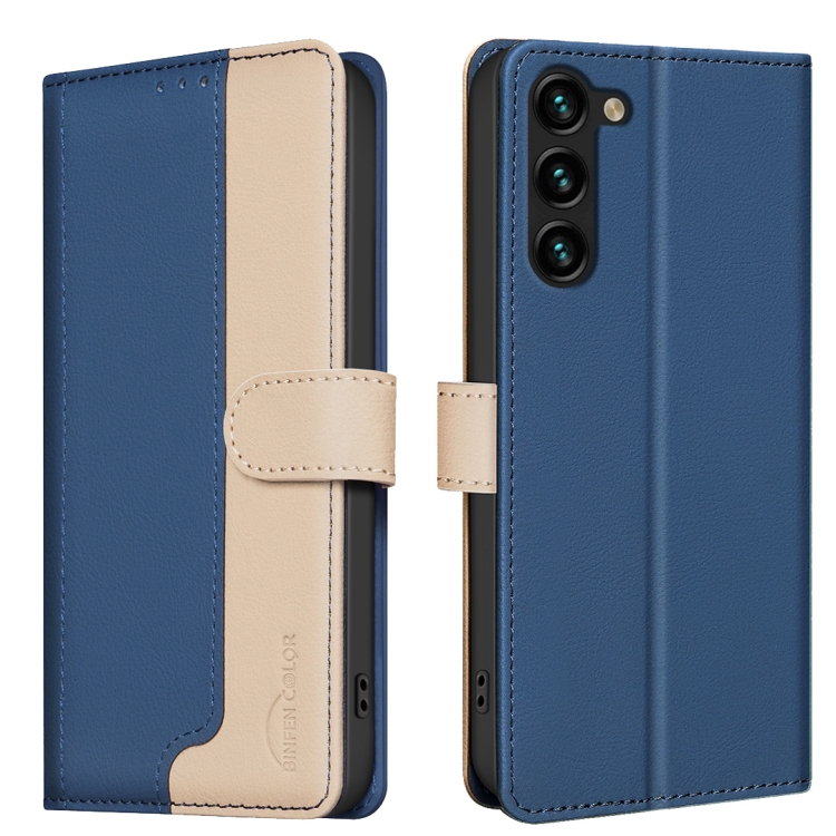 

For Samsung Galaxy S23 5G Color Matching RFID Anti-theft Leather Phone Case(Blue)