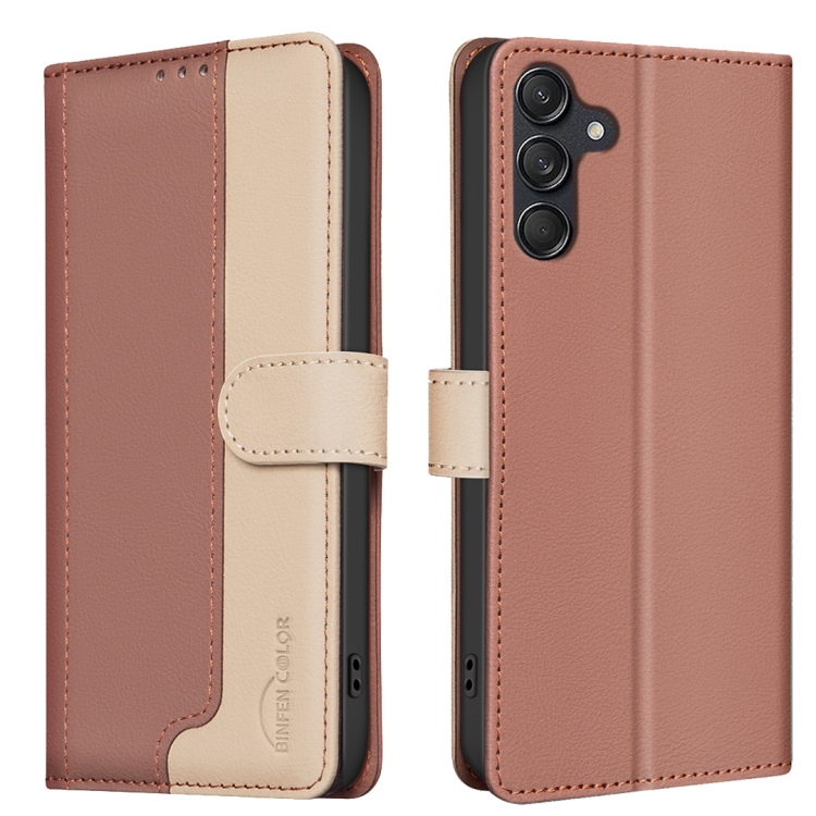 

For Samsung Galaxy S24+ 5G Color Matching RFID Anti-theft Leather Phone Case(Brown)