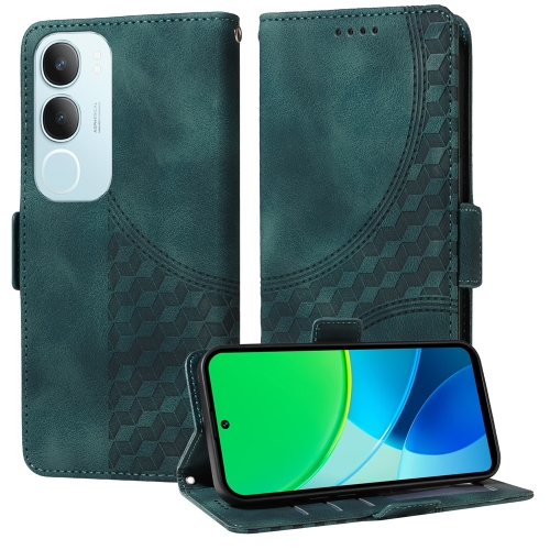 

For vivo Y19s Embossed Rhombus Starry Leather Phone Case(Green)