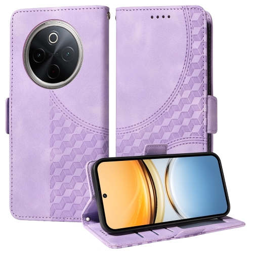 

For vivo Y300 Pro Embossed Rhombus Starry Leather Phone Case(Purple)