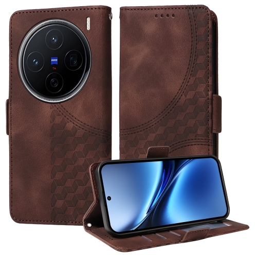 

For vivo X200 Embossed Rhombus Starry Leather Phone Case(Brown)