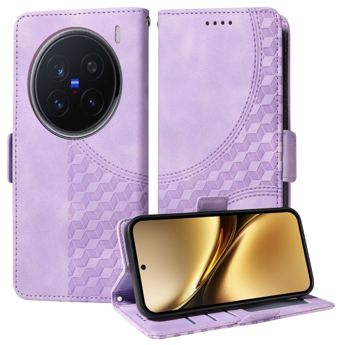 

For vivo X200 Pro Embossed Rhombus Starry Leather Phone Case(Purple)