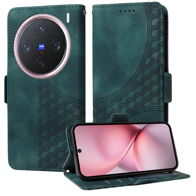 

For vivo X200 Pro mini Embossed Rhombus Starry Leather Phone Case(Green)