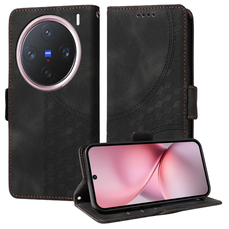 

For vivo X200 Pro mini Embossed Rhombus Starry Leather Phone Case(Black)