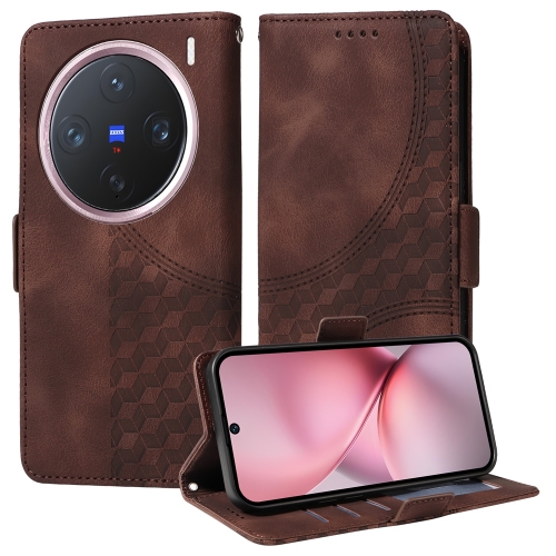 

For vivo X200 Pro mini Embossed Rhombus Starry Leather Phone Case(Brown)