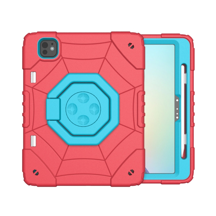 

For iPad Pro 11 2024 Spider Turntable Handle Stress Relief Tablet Case(Red Blue)