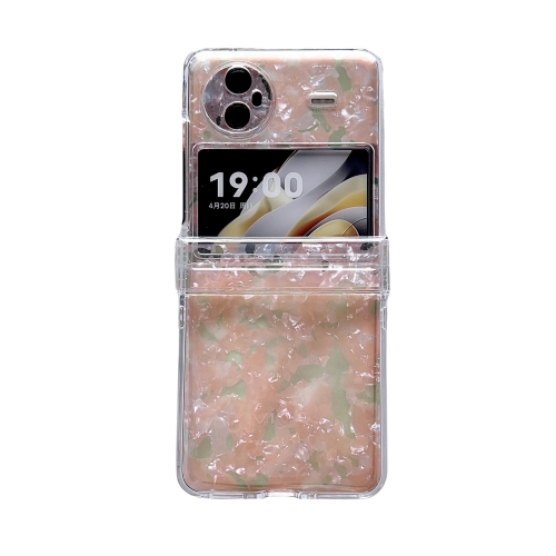 

For vivo X Flip Three-piece Set Pearlescent Shell Texture Phone Case(Pink Green)